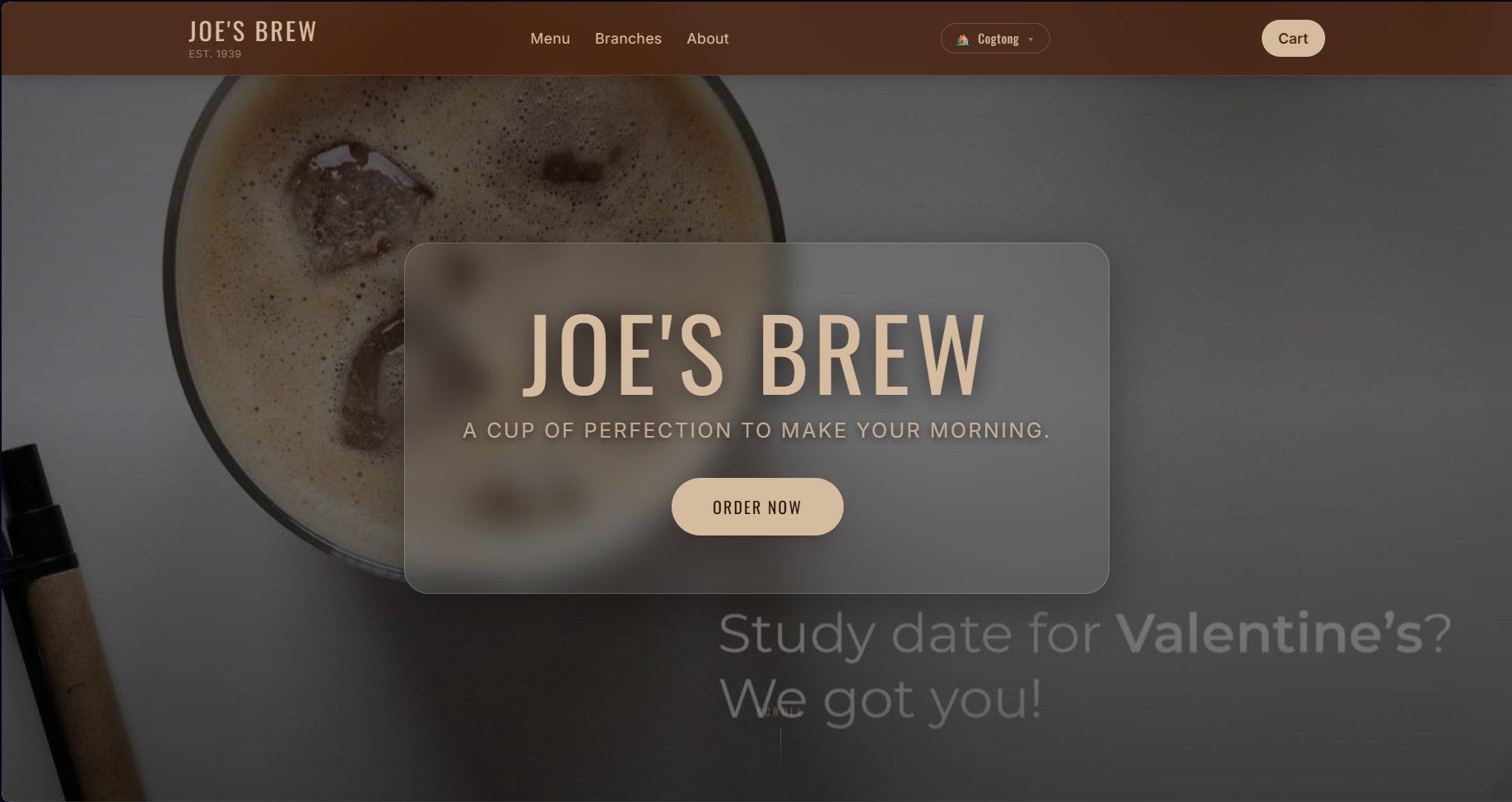 Joe's Brew ordering system screenshot